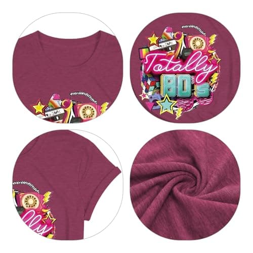 80s Shirt for Women - I Love The 80s Music Neon Party Tee, Retro Short Sleeve Casual Top for Concert & Costume - Thumbnail 6