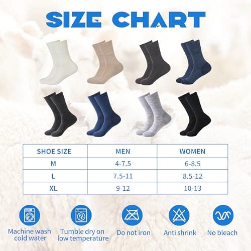 Forcool 3 Pairs Merino Wool Diabetic Crew Socks Men Women Non Binding Wide Loose Top Cushioned Sole Diabetic Dress Socks, Large Dark Gray - Thumbnail 5