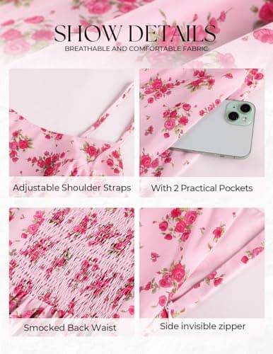 Belle Poque Pink Floral Dress for Women 2026 Summer Sleeveless Midi Sun Dresses A-line Beach Elegant Sundresses Medium - Thumbnail 6