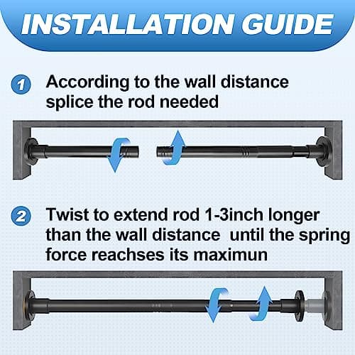 CorkLatta Black Shower Curtain Rod 31 to 80 Inch,1 Inch Diameter Heavy Duty Adjustable Spring Tension Stainless Steel Telescopic Rod,Easy Install,No Rust - Thumbnail 5