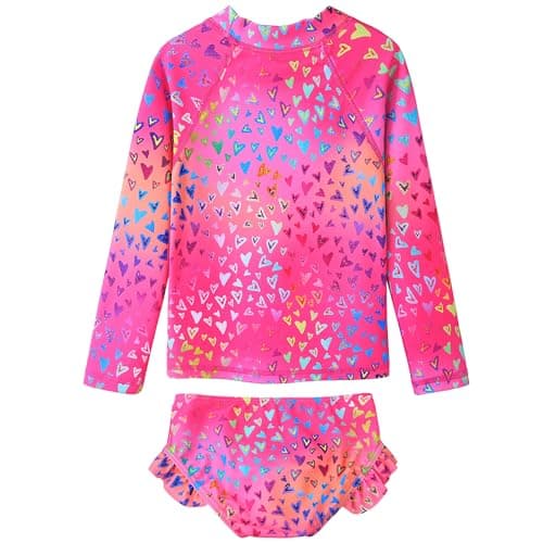 XFGIRLS Girls Rash Guard Set Long Sleeve Two Piece Swimsuit with UPF 50+ Sun Protection for Girls 5T 6T - Thumbnail 2