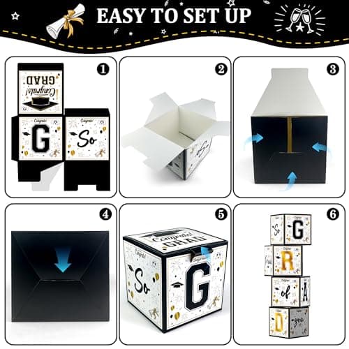 OHOME 8 Pack Graduation Decorations 2026 - Black Gold Balloon Boxes for Class of 2026 Party Favors Supplies - Graduation Party Decorations 2026 Yard Signs Banner Backdrop Decor (Black) - Thumbnail 3