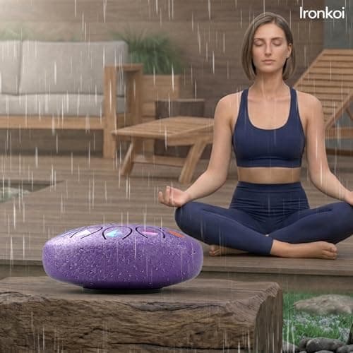 Rain Drum for Outside Garden, Steel Tongue Drum 6.8 Inch 13 Notes, Meditation Music Instrument, Meditation Outdoor, Unique and Unusual Gift Ideas, UV Printed Notes with Geometric Patterns (Lavender) - Thumbnail 5