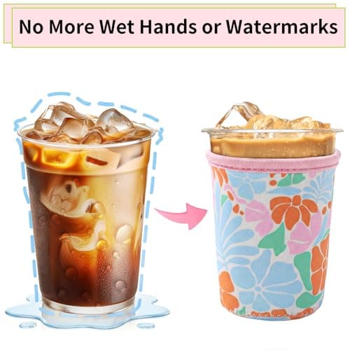 Dntorx Reusable 3-Pack Iced Coffee Cup Sleeve, Insulated Neoprene Drink Sleeve for 16-32 oz Hot Cold Beverages（Matisse Flowers） - Thumbnail 3
