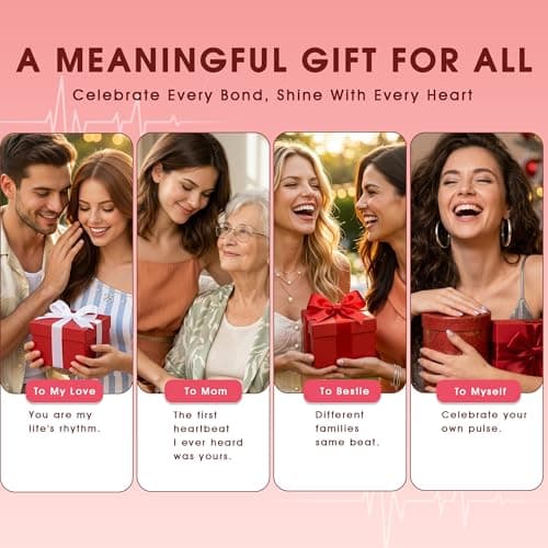 Helirose Heartbeat Heart ECG Pendant Necklace for Women, Dainty 18K Gold Plated Jewelry, Hand-set Cubic Zirconia, 19" Adjustable Chain, Mother's Day, Graduation, Anniversary, Daughter & Birthday Gifts (Red) - Thumbnail 5