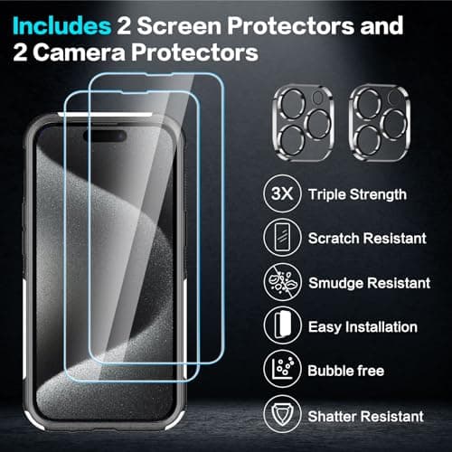LOQUPE [5 in 1 for iPhone 15 Pro max Case,with 2 Pack Screen Protector + 2 Pack Camera Lens Protector,Heavy-Duty Tough Rugged Lightweight Slim Shockproof Protective Case for Women,Cute White Leopard - Thumbnail 5
