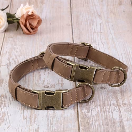 Jumpress Soft Leather Dog Collar for Small Medium Large Dogs, Heavy Duty Dog Collar Leather with Quick Release Metal Buckle, Durable & Adjustable for Medium Dogs Walking (Brown, M) - Thumbnail 4