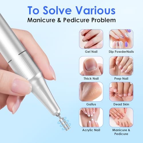 HELIVIVE Professional Electric Nail Drill 45000RPM (Portable & Rechargeable) (with 11 Drill Bits ) Cordless Nail File Machine for Shaping, Polishing & Removing Gel Nails for Salon Home (White) - Thumbnail 5