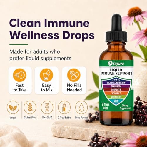 Cofure Zinc Quercetin Vitamin C D3 Liquid Immune Support with Organic Echinacea Elderberry, Immune Defense Drops Supplement for Adults- Vegan, Non-GMO, Gluten Free - 2 Fl Oz, 60 Servings - Thumbnail 4