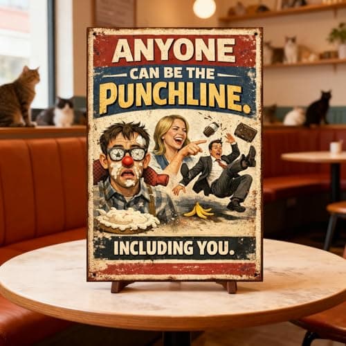 Anyone Can Be the Punchline Metal Tin Sign Funny Retro Humor Quote Wall Decor Pie in Face Banana Slip Prank 8x12 Inch Iron Art Plaque Vintage Laugh Sign - Thumbnail 3