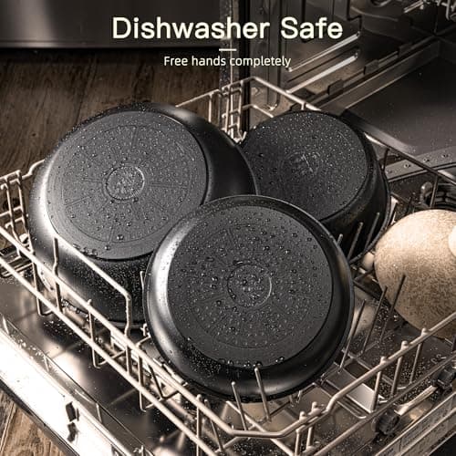 Astercook Non Stick RV Pots and Pans Ceramic Kitchen Cookware Set with Detachable/Removable Handle, Oven Safe, Induction Ready, Stackable, Black, 21 pcs - Thumbnail 5