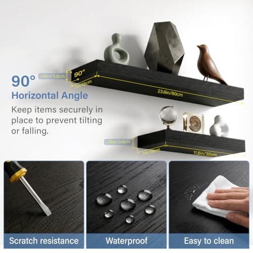 Mifurn Floating Shelves for Wall, Bathroom Shelves Over Toilet, Wall Shelves & Book Shelf for Room, Hanging Shelf, Modern Wooden Mounted Floating Shelves, 24x7x1.5 in (Black, Set of 3) - Thumbnail 5