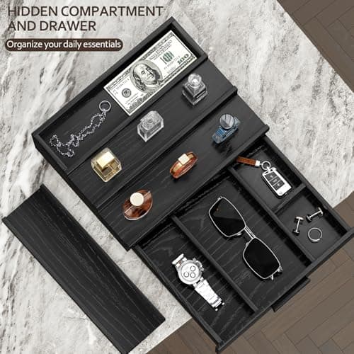Hrbjunuo Solid Walnut Cologne Organizer for Men,3 Tier Cologne Stand,Wooden Cologne Holder Display Shelf with Drawer Storage and Hidden Compartment,Black Perfume Stand Organizer,Gifts for Men Husband - Thumbnail 5