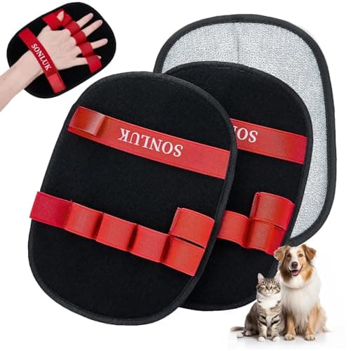 sonluk 2PCS Pet Hair Removal Glove for Dogs&Cats,Upgraded 5-Finger Electrostatic Magic Brush Reusable Pet Hair Remover Glove for Laundry,Carpets,Sofa Gaps and Car Seats(Red) - Image 1