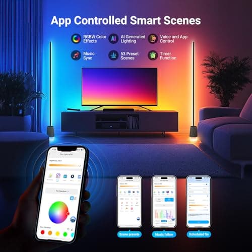 NEEWER NF06 Smart LED Floor Lamp, 1500lm RGBCW Standing Corner Light, Compatible with Google Assistant Alexa, APP/AI Design/Music Sync/16 Million Color Ambient Lighting, Living Room Bedroom Home Decor - Thumbnail 6