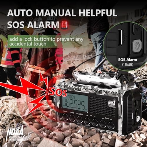 Emergency Radio 12000mAh AUTO NOAA Weather Radio, Solar Hand Crank Portable AM/FM Shortwave Radio with Rechargeable Battery Powered, Flashlight, Reading Lamp, SOS Alarm for Indoor Outdoor Emergencies - Thumbnail 2