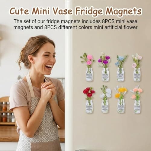 Cute Mini Vase Fridge Magnets,8PCS Funny Luminous Plant Flower Magnets for Fridge,Tiny 3D Plant Pot with Flowers Refrigerator Magnets Decor for Kitchen, Office, Locker, Gifts for Mom Women Men(Small) - Thumbnail 4