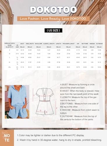 Dokotoo Two Piece Outfits for Women Summer Vacation 2026 Stylish V Neck Beach Short Sleeve Tops Matching Lounge Sets Cute Solid Tracksuits High Waist Shorts with Pockets Ladies Jumpsuits Peach L - Thumbnail 6