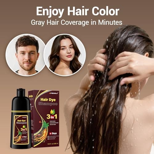 IIIMEIDU MEIDU Dark Brown Hair Dye Shampoo 3 in 1, Instant Hair Color Shampoo for Women Men, Herbal Ingredients Coloring in Minutes 500ML - Thumbnail 2