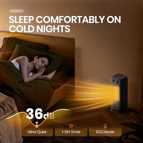 MORENTO Space Heaters for Indoor Use, Smart Space Heater, Wi-Fi & Voice Control, Portable Heater with Thermostat, 1500W Electric Heater, 12H Timer, Quiet Space Heater for Office Bedroom Home (Black) - Thumbnail 6