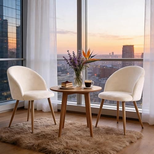 Lightdot Dining Chairs Set of 2, Velvet Comfortable Seats, Mid-Century Modern Living Room Chairs, Upholstered Kitchen Chairs with Wooden Legs and Padded Seat for Bedroom Office, Easy Assembly, Beige