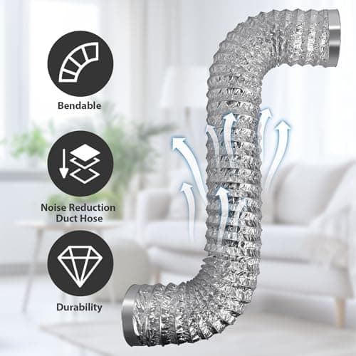 Vaytong Flexible Dryer Vent Hose, 4 Inch 3Ft Extra Thick 6-Layer Heavy Aluminum Dryer Exhaust Duct Hose for Tight Spaces, with 2 Clamps - Thumbnail 2