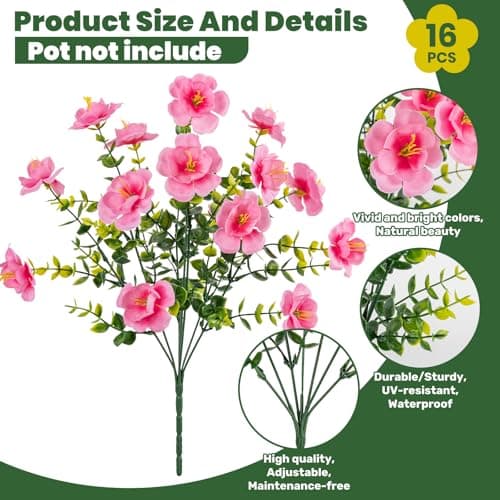 Lnoicy 16 Bundles Realistic Artificial Camellia Flowers for Outdoor, UV Resistant Faux Lifelike Fake Flowers for Home Decor, Wedding, Centerpiece（Pink） - Thumbnail 2