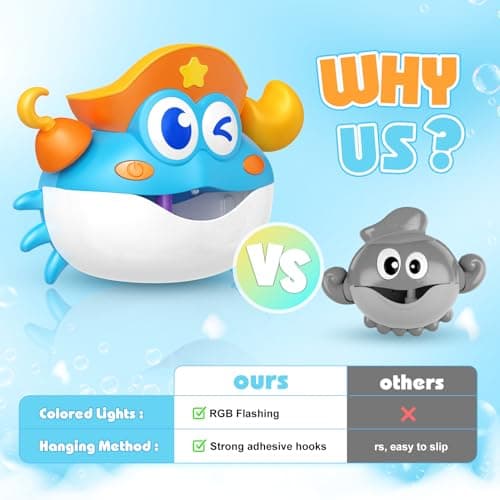 Bath Toys,Rechargeable Crab Baby Bath Toys Light Up Bath Bubble Machine with Colourful RGB Light Great Birthday Gift for Boys and Girls Toddler Toy for Kids Ages 1-3 4-8 - Thumbnail 5
