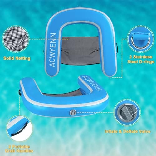 ACWYENN Inflatable Hangout Chair, Floating Pool Chair, Lounge Chair, Lake Floats (1 Pack-Sky Blue) - Thumbnail 2