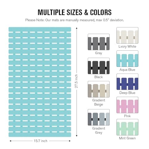 MBOSS Bath Tub Shower Mat Non Slip Bathtub Mats for Bathroom Shower Floor Mat Bath Mats for Shower Tub Anti Slip Shower Mat with Drain Hole and Large Suction Cups (Aqua Blue, 27.5 X 15.7 Inch) - Thumbnail 2