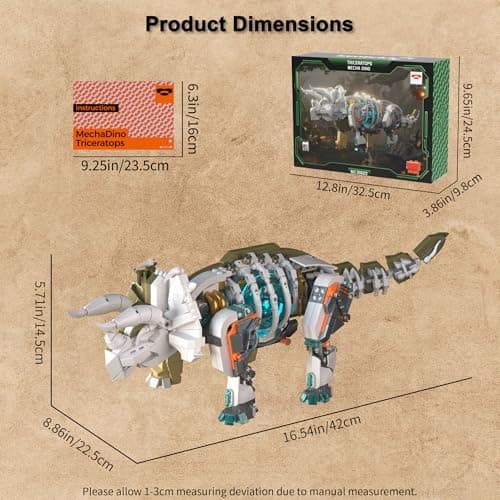 Brixelion Dinosaur Toy Building Sets, Mechanical Dino Buildings Blocks Set for Boys Girls 12+Teens Adults, Creative Model Kits Home Room Office Decor Birthday, Triceratops 1180PCS - Thumbnail 5