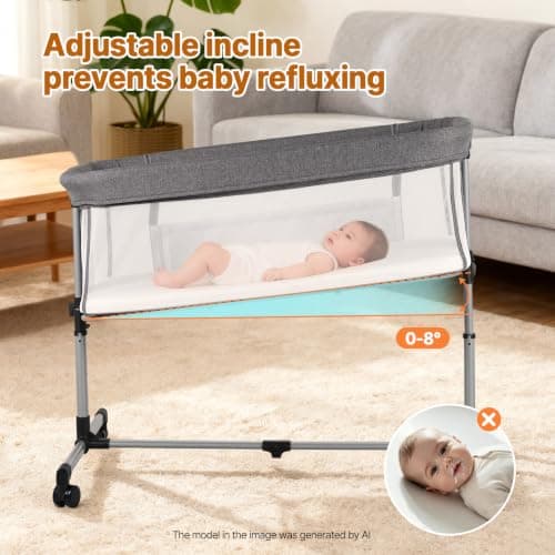 Cheermomo Baby Bassinet, 2-in-1 Baby Bassinet Bedside Crib - Thumbnail 6