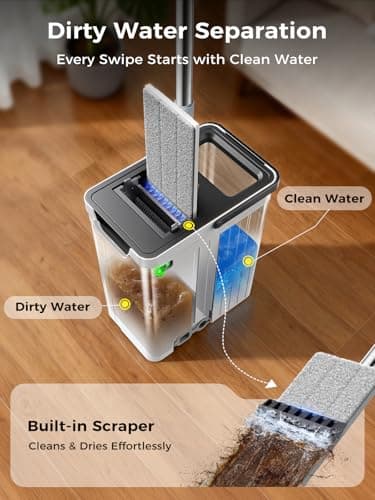 ADICOM Mop and Bucket Set | Auto-Spray Cleaning | Dirty Water Separation Keep Water Fresh | Flat Mop & Bucket with Wringer | 3x Washable Pads | High-efficiency Cleaning for All Floors Tile Wall Window - Thumbnail 2