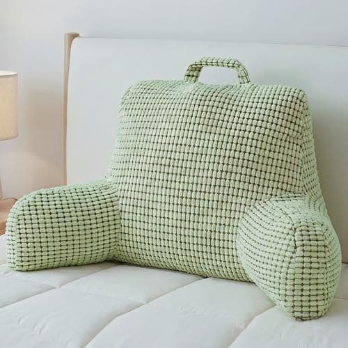NOONTIDE Reading Pillow with Top Handle,Uniquely Designed Soft Fabric, Ergonomic Back Support for Bed,Cover Washable Sit up Pillow,Watching TV/Gaming/Relaxing(Green) - Image 1