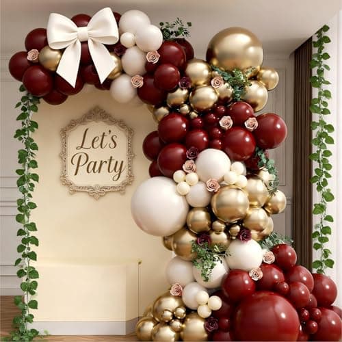 160Pcs Burgundy Balloon Garland Arch Kit with Burgundy Maroon Sand White Metallic Gold Nude Balloons for Bridal Shower Wedding Graduation Birthday Party Decorations - Thumbnail 5