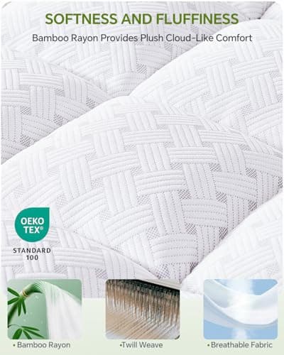 Qocismile Twin Mattress Topper 3 Inch,Pillow Top Mattress Topper Bamboo Rayon Cover,Breathable Mattress Pad,21" Deep Pocket,Soft Twin Size Shredded Memory Foam Mattress Bed Topper Pressure Relief - Thumbnail 2