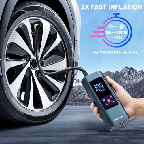 Tire Inflator Portable Air Compressor: Cordless Air Pump for Car Tires 150PSI - Tire Pump with Pressure Gauge for Car Bike Motorcycle Balls (Grey Blue) - Thumbnail 2