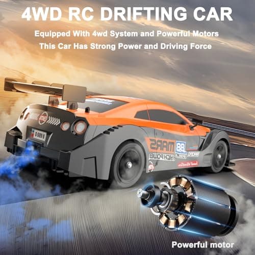 Desdoni Remote Control Car RC Drift Car 1/16 Scale 4WD with LED Lights 2.4ghz 18km/H Rechargeable High Speed Drift Racing Sport Toy for Adults Boys Girls Kids Gift 2pcs Batteries and Extra Tires - Thumbnail 3