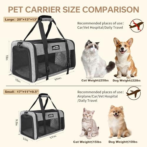 Furtent Soft Sided Two Cats Dog Carrier up to 25 lbs, Portable Mesh Pet Travel Bag for Medium Puppy Big Cats, Collapsible Puppy Crate Home Outdoor 20x13x13in, Grey - Thumbnail 5