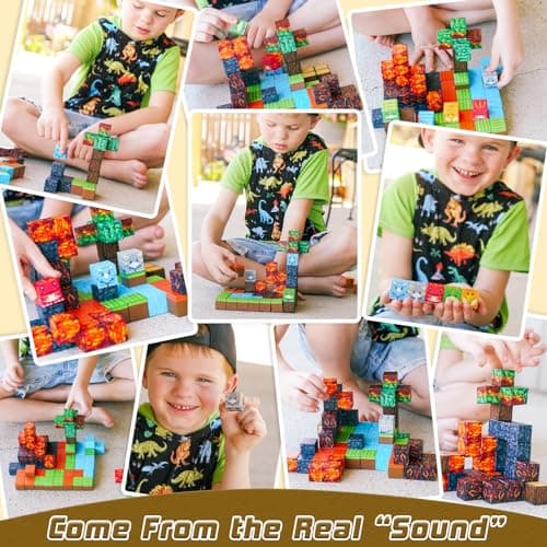 Dinosaur Toys Magnetic Blocks-Build Mine Magnet World Volcano Edition Kids Toy for 3+ Year Old Boys and Girls Building Blocks Toddler Toys Games Through Jurassic Learning Sensory Toy Gifts - Thumbnail 4