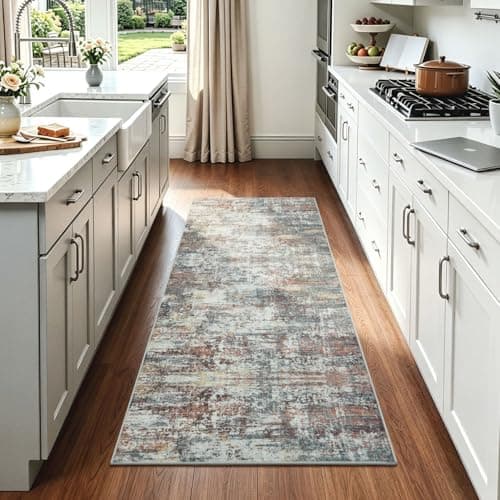 RUGVIGO 2x6 Runner Rug Non-Slip Washable, Red Runners for Hallway Kitchen Entryway Indoor, Soft Neutral Abstract Modern Farmhouse Carpet for Bedroom Laundry Room Decor - Thumbnail 2
