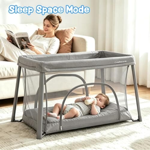 Cradlecare Travel Pack and Play with Bassinet & Mattress, Lightweight Portable Baby Bed, Foldable Playard for Travel & Home, Easy Setup Playpen for Babies & Toddlers with Storage Bag (Grey) - Thumbnail 6