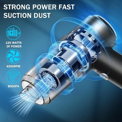 XBllcyiv Mini Vacuum Cleaner for,2 in 1 Keyboard Vacuum Cleaner Wireless Handheld,Car Vacuum with Brushless Motor High Power 120W Rechargeable Easy to Clean Car Interior (Black) - Thumbnail 5