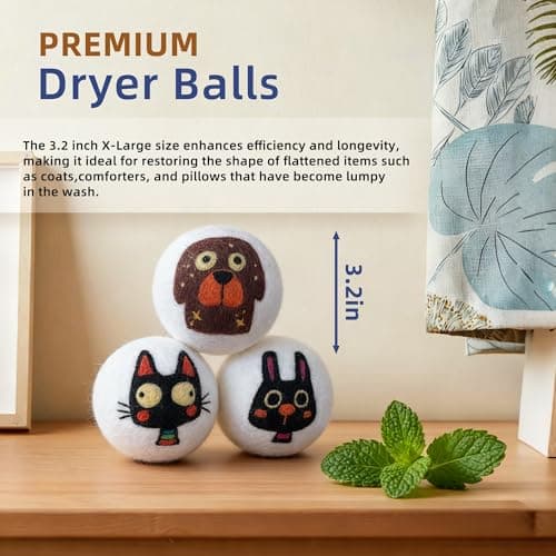 Reusable Wool Dryer Balls, 3.2-inch Handmade Felted Wool Balls (3-Pack), Softens Clothes, Naturally Reduces Drying Time and Static Electricity - Thumbnail 5