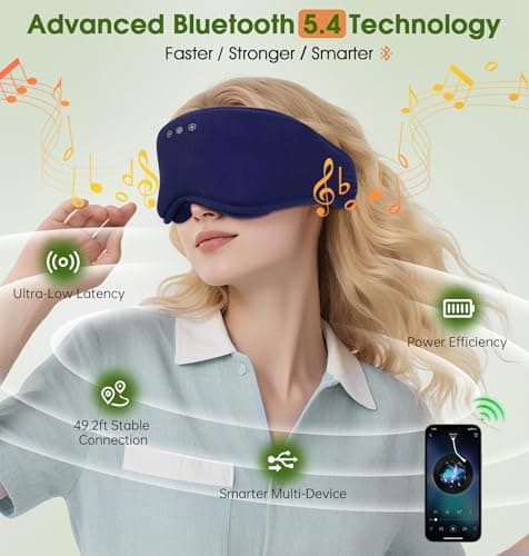 LC-dolida Bamboo Cotton Bluetooth Sleep Mask, 2 in 1 3D Soft Sleep Mask with Sleep Headphones, Sleep Eye Mask with Timming Setting, Blackout Sleeping Mask for Side Sleepers, Women Men, Navy - Thumbnail 4