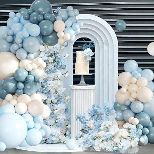 Dusty Blue Balloon Arch Kit 124Pcs blue and White Balloon Arch Garland Kit Include Macaron Blue Light blue Sand White Balloons for Baby Shower Bridal Shower Birthday Party Decorations - Thumbnail 2