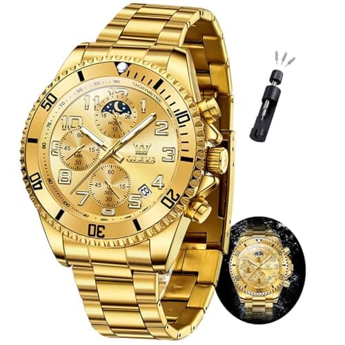 OLEVS Gold Watches for Men Luxury Business Casual Mens Wrist Watch Waterproof Stainless Steel Band Quartz Watch for Men with Day Date - Image 1