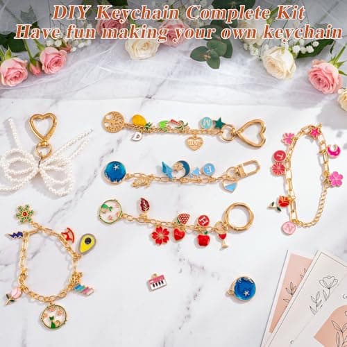 569Pcs Charms Lip Gloss Keychain Making Kit, Bracelet Making Kit, DIY Bag Charm Kit with Key Chain Hooks, Jump Rings, Lobster Clasps, Charms, Chains & Tools, Jewelry Pliers, Jewelry Craft Kit Supplies - Thumbnail 6