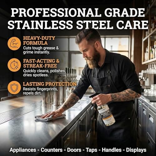 Thirteen Chefs Stainless Steel Cleaner and Polish for Fridge, Oven, Cooktop, Kitchen Appliances, BBQ and Ranges – 16oz - Thumbnail 5