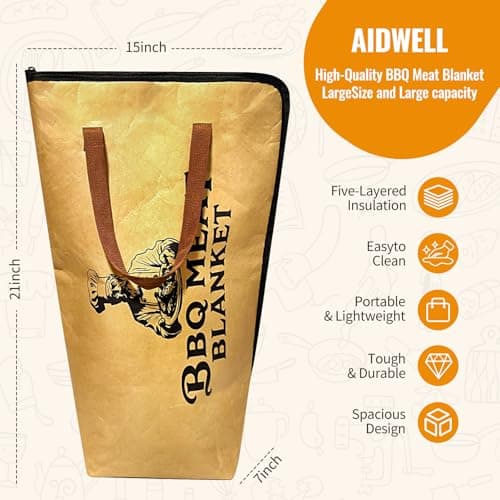 AiDwell BBQ Blanket for Resting Meat 22''Smoker Meat Resting Blanket, Reusable Smoker Grilling Meat Insulated Resting Bag with Wide Mouth,Gifts for Men Him Dad for Large Brisket/Pork Shoulders/Turkeys - Thumbnail 5